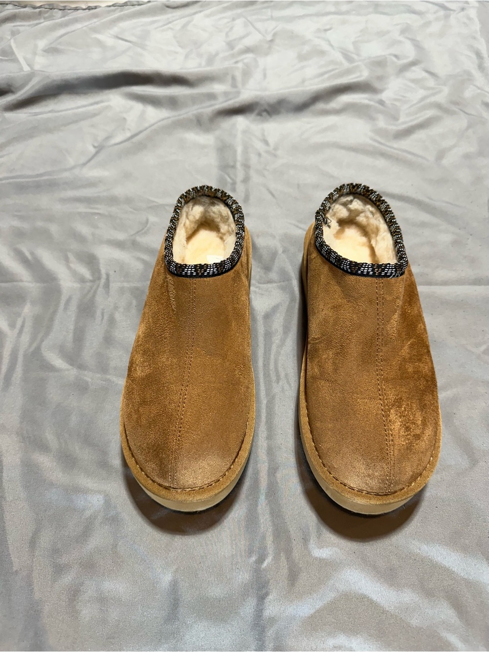 PAWZ Women's Suede Shearling-Lined Mules — Brown with Cream Lining